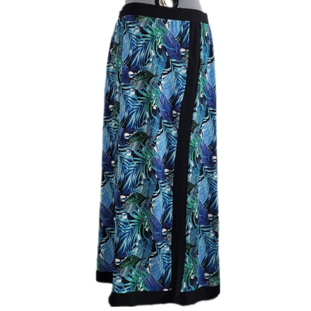 Christopher & Banks Blue Green Tropical Leaf Maxi Skirt Medium NWT